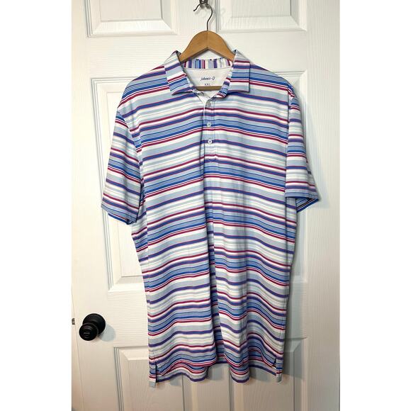 Johnnie O Polo Shirt Mens XXL Striped Blue White pink Performance Golf Casual - Picture 1 of 5